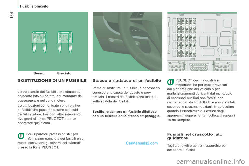 Peugeot Boxer 2014 Manuale del proprietario (in Italian) Fusibile bruciato
134
Le tre scatole dei fusibili sono situate sul
cruscotto lato guidatore, nel montante del
passeggero e nel vano motore.
Le attribuzioni comunicate sono relative
ai fu Peugeot Boxer 2014 Manuale del proprietario (in Italian) Fusibile bruciato
134
Le tre scatole dei fusibili sono situate sul
cruscotto lato guidatore, nel montante del
passeggero e nel vano motore.
Le attribuzioni comunicate sono relative
ai fu