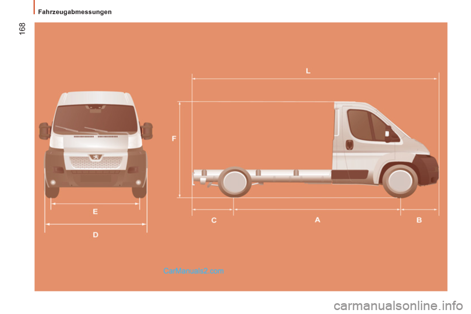 Peugeot Boxer 2013  Betriebsanleitung (in German) 168
   
 
Fahrzeugabmessungen   