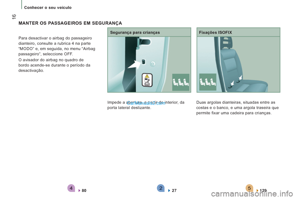 Peugeot Boxer 2013  Manual do proprietário (in Portuguese) 542
16
Conhecer o seu veículo
  Duas argolas dianteiras, situadas entre as 
costas e o banco, e uma argola traseira que 
permite fixar uma cadeira para crianças.    
Fixações ISOFIX 
   
129  
 
 