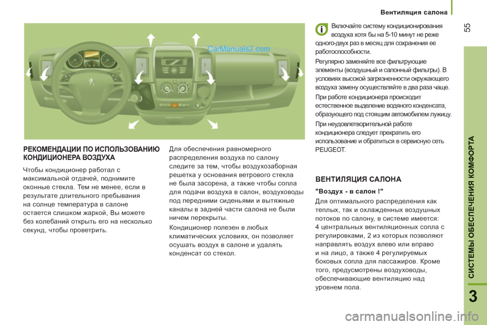 Peugeot Boxer 2013 Инструкция по эксплуатации (in Russian) 55
3
CИСТЕМЫ ОБЕСПЕЧЕНИЯ КОМФОРТ
А
Вентиляция салона
РЕКОМЕНДАЦИИ ПО ИСПОЛЬЗОВАНИЮ КОНДИЦИОНЕРА ВОЗДУХА
Что Peugeot Boxer 2013 Инструкция по эксплуатации (in Russian) 55
3
CИСТЕМЫ ОБЕСПЕЧЕНИЯ КОМФОРТ
А
Вентиляция салона
РЕКОМЕНДАЦИИ ПО ИСПОЛЬЗОВАНИЮ КОНДИЦИОНЕРА ВОЗДУХА
Что