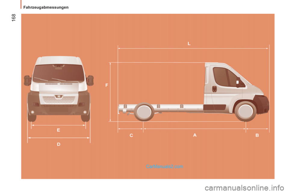 Peugeot Boxer 2012.5  Betriebsanleitung (in German) 168
   
 
Fahrzeugabmessungen   