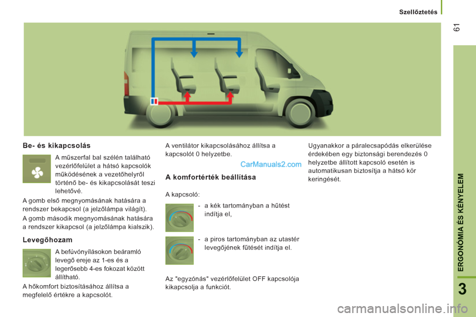 Peugeot Boxer 2012.5 Kezelési útmutató (in Hungarian) Szellőztetés
61
ERGONÓMIA ÉS KÉNYELE
M
3
Be- és kikapcsolás
A műszerfal bal szélén található
vezérlőfelület a hátsó kapcsolók
működésének a vezetőhelyről
történő be- Peugeot Boxer 2012.5 Kezelési útmutató (in Hungarian) Szellőztetés
61
ERGONÓMIA ÉS KÉNYELE
M
3
Be- és kikapcsolás
A műszerfal bal szélén található
vezérlőfelület a hátsó kapcsolók
működésének a vezetőhelyről
történő be-