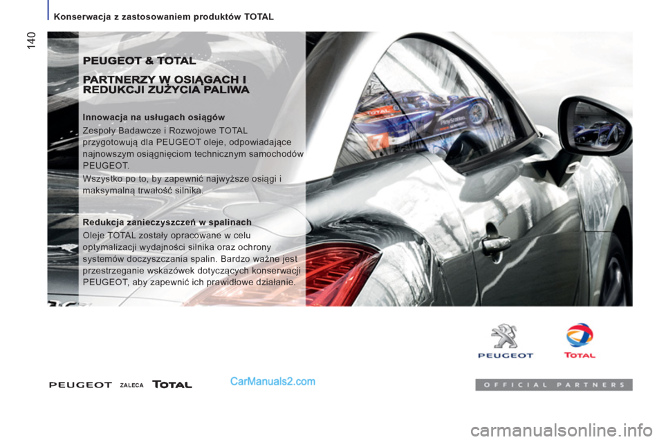 Peugeot Boxer 2011.5 Instrukcja Obsługi (in Polish) 14
0
Konserwacja z zastosowaniem produktów TOTAL
Innowacja na usługach osiągów
Zespoły Badawcze i Rozwojowe TOTAL
przygotowują dla PEUGEOT oleje, odpowiadające
najnowszym osiąg Peugeot Boxer 2011.5 Instrukcja Obsługi (in Polish) 14
0
Konserwacja z zastosowaniem produktów TOTAL
Innowacja na usługach osiągów
Zespoły Badawcze i Rozwojowe TOTAL
przygotowują dla PEUGEOT oleje, odpowiadające
najnowszym osiąg