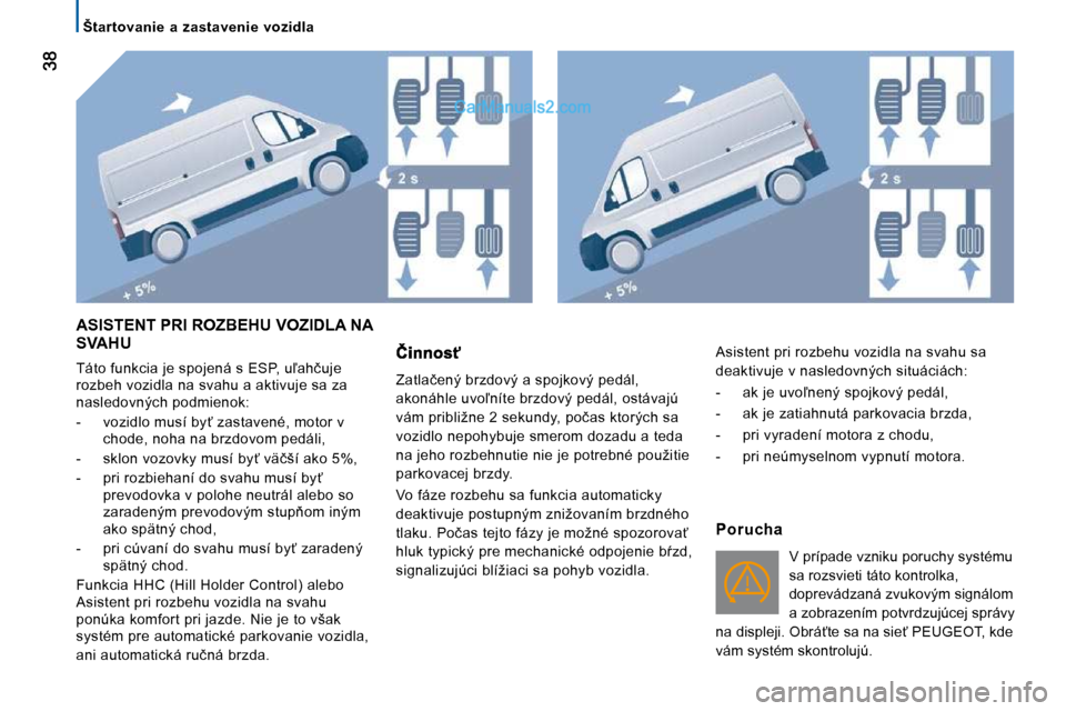 Peugeot Boxer 2010  Užívateľská príručka (in Slovak) � � � �Š�t�a�r�t�o�v�a�n�i�e�  �a�  �z�a�s�t�a�v�e�n�i�e�  �v�o�z�i�d�l�a� � � 
� �A�S�I�S�T�E�N�T� �P�R�I� �R�O�Z�B�E�H�U� �V�O�Z�I�D�L�A� �N�A� �S�V�A�H�U� 
 
�T�á�t�o� �f�u�n�k�c�i�a� �j�e� �s�p�