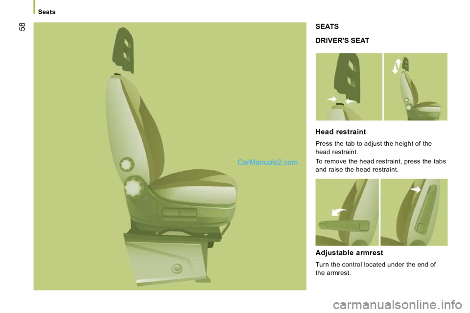 Peugeot Boxer 2008.5 Workshop Manual Seats
58
DRIVERS SEAT
SEATS
Head restraint
Press the tab to adjust the height of the
head restraint.
To remove the head restraint, press the tabs
and raise the head restraint. Peugeot Boxer 2008.5 Workshop Manual Seats
58
DRIVERS SEAT
SEATS
Head restraint
Press the tab to adjust the height of the
head restraint.
To remove the head restraint, press the tabs
and raise the head restraint.