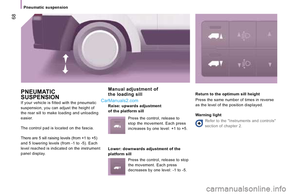 Peugeot Boxer 2006.5 Repair Manual � �6�8
�P�n�e�u�m�a�t�i�c� �s�u�s�p�e�n�s�i�o�n
�P�N�E�U�M�A�T�I�C� �  
�S�U�S�P�E�N�S�I�O�N
�I�f� �y�o�u�r� �v�e�h�i�c�l�e� �i�s� �f�i�t�t�e�d� �w�i�t�h� �t�h�e� �p�n�e�u�m�a�t�i�c�  
�s�u�s�p�e�n�s�