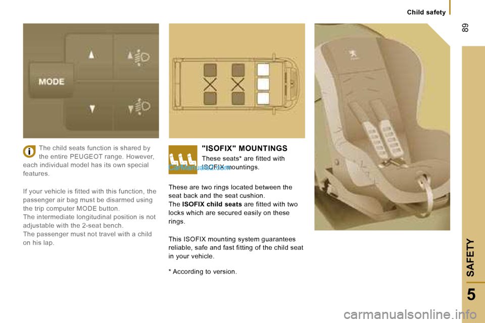 Peugeot Boxer 2006.5 Owners Manual � �8�9
�5
�S�A�F�E�T�Y
�C�h�i�l�d� �s�a�f�e�t�y
�T�h�e� �c�h�i�l�d� �s�e�a�t�s� �f�u�n�c�t�i�o�n� �i�s� �s�h�a�r�e�d� �b�y�  
�t�h�e� �e�n�t�i�r�e� �P�E�U�G�E�O�T� �r�a�n�g�e�.� �H�o�w�e�v�e�r�,� 
�e�