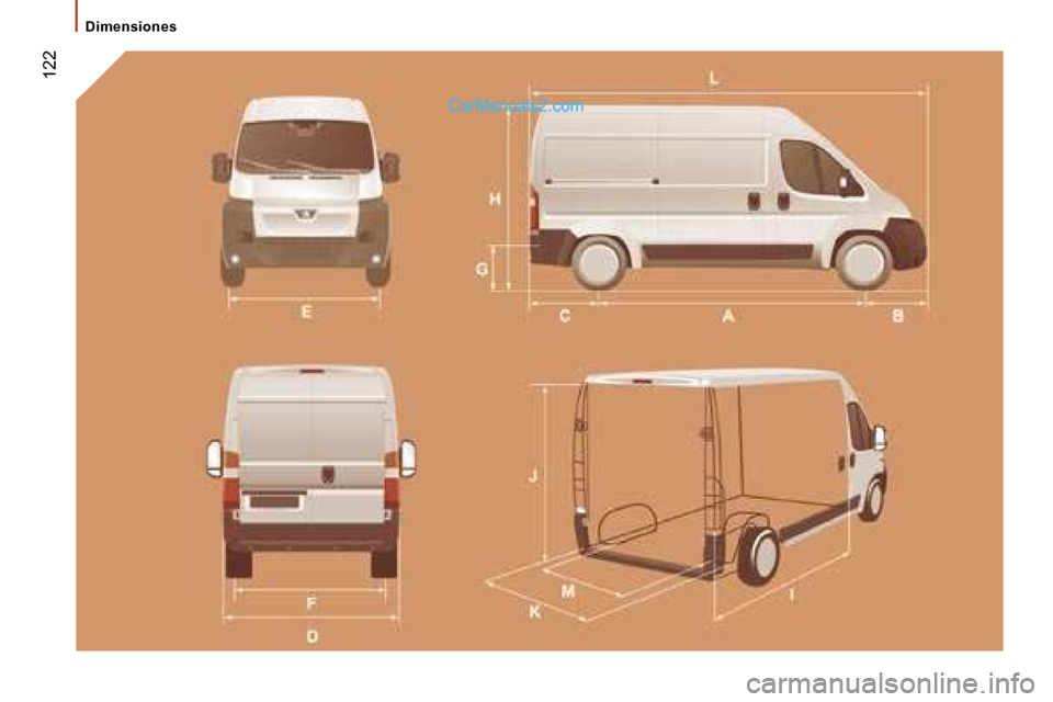 Peugeot Boxer 2006.5  Manual del propietario (in Spanish) � �1�2�2
�D�i�m�e�n�s�i�o�n�e�s   
