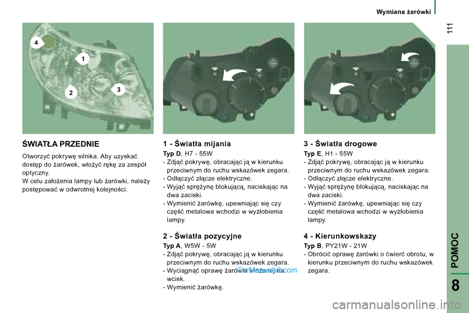 Peugeot Boxer 2006.5  Instrukcja Obsługi (in Polish) �4
�2
�1
�3
� �1�1�1
�8
�W�y�m�i�a�n�a� G�a�r�ó�w�k�i
:�W�I�A�T�Ł�A� �P�R�Z�E�D�N�I�E
�O�t�w�o�r�z�y�ć� �p�o�k�r�y�w� �s�i�l�n�i�k�a�.� �A�b�y� �u�z�y�s�k�a�ć�  
�d�o�s�t�p� �d�o� G�a�r�ó�