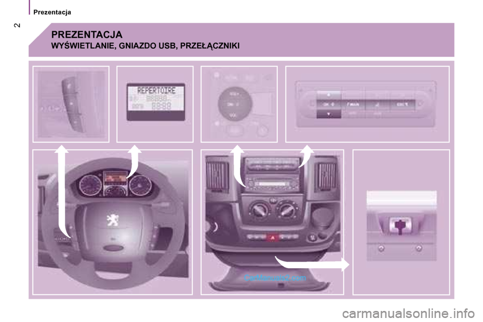 Peugeot Boxer 2006.5  Instrukcja Obsługi (in Polish) � �2
�P�r�e�z�e�n�t�a�c�j�a
�P�R�E�Z�E�N�T�A�C�J�A
�W�Y:�W�I�E�T�L�A�N�I�E�,� �G�N�I�A�Z�D�O� �U�S�B�,� �P�R�Z�E�Ł�C�Z�N�I�K�I   