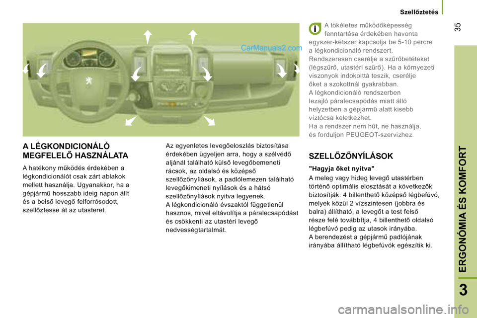 Peugeot Boxer 2006  Kezelési útmutató (in Hungarian) � �3�5
�3
�S�z�e�l�l5�z�t�e�t�é�s
�A� �L�É�G�K�O�N�D�I�C�I�O�N�Á�L�Ó�  
�M�E�G�F�E�L�E�L4� �H�A�S�Z�N�Á�L�A�T�A
�A� �h�a�t�é�k�o�n�y� �mC�k�ö�d�é�s� �é�r�d�e�k�é�b�e�n� �a�  
�l�é�g�k�o�