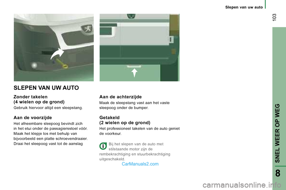 Peugeot Boxer 2006  Handleiding (in Dutch) � �1�0�3
�S�l�e�p�e�n� �v�a�n� �u�w� �a�u�t�o
�S�L�E�P�E�N� �V�A�N� �U�W� �A�U�T�O
�Z�o�n�d�e�r� �t�a�k�e�l�e�n� 
�(�4� �w�i�e�l�e�n� �o�p� �d�e� �g�r�o�n�d�)
�G�e�b�r�u�i�k� �h�i�e�r�v�o�o�r� �a�l�t�