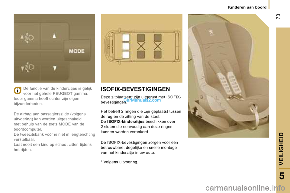 Peugeot Boxer 2006  Handleiding (in Dutch) � �7�3
�5
�K�i�n�d�e�r�e�n� �a�a�n� �b�o�o�r�d
�D�e� �f�u�n�c�t�i�e� �v�a�n� �d�e� �k�i�n�d�e�r�z�i�t�j�e�s� �i�s� �g�e�l�i�j�k�  
�v�o�o�r� �h�e�t� �g�e�h�e�l�e� �P�E�U�G�E�O�T� �g�a�m�m�a�.� 
�I�e�d