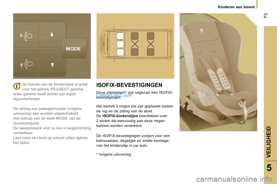 Peugeot Boxer 2006  Handleiding (in Dutch) � �7�3
�5
�K�i�n�d�e�r�e�n� �a�a�n� �b�o�o�r�d
�D�e� �f�u�n�c�t�i�e� �v�a�n� �d�e� �k�i�n�d�e�r�z�i�t�j�e�s� �i�s� �g�e�l�i�j�k�  
�v�o�o�r� �h�e�t� �g�e�h�e�l�e� �P�E�U�G�E�O�T� �g�a�m�m�a�.� 
�I�e�d
