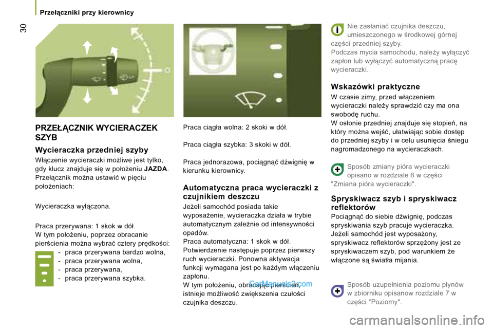 Peugeot Boxer 2006  Instrukcja Obsługi (in Polish) � �3�0
�P�R�Z�E�Ł�C�Z�N�I�K� �W�Y�C�I�E�R�A�C�Z�E�K�  
�S�Z�Y�B
�W�y�c�i�e�r�a�c�z�k�a� �p�r�z�e�d�n�i�e�j� �s�z�y�b�y
�W�ł"�c�z�e�n�i�e� �w�y�c�i�e�r�a�c�z�k�i� �m�oG�l�i�w�e� �j�e�s�t� �t�y�l�