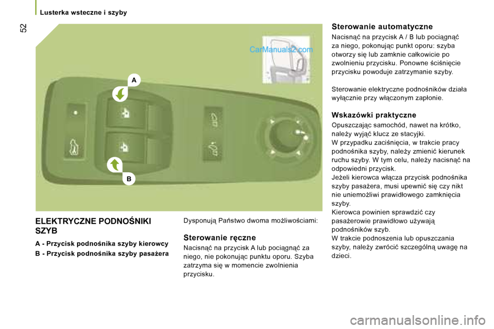 Peugeot Boxer 2006  Instrukcja Obsługi (in Polish) �A
�B
�  �5�2
�E�L�E�K�T�R�Y�C�Z�N�E� �P�O�D�N�O:�N�I�K�I�  
�S�Z�Y�B 
�A� �-� �P�r�z�y�c�i�s�k� �p�o�d�n�o�n�i�k�a� �s�z�y�b�y� �k�i�e�r�o�w�c�y 
�B� �-� �P�r�z�y�c�i�s�k� �p�o�d�n�o�n�i�k�a� �s