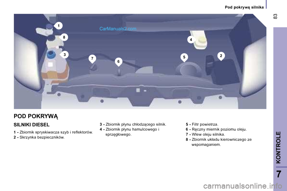 Peugeot Boxer 2006  Instrukcja Obsługi (in Polish) �1
�2�3
�4
�5�6�7
�8
� �8�3
�7
�P�o�d� �p�o�k�r�y�w"� �s�i�l�n�i�k�a
�S�I�L�N�I�K�I� �D�I�E�S�E�L
�1� �-� �Z�b�i�o�r�n�i�k� �s�p�r�y�s�k�i�w�a�c�z�a� �s�z�y�b� �i� �r�e�f�l�e�k�t�o�r�ó�w�.
�2� �-�  