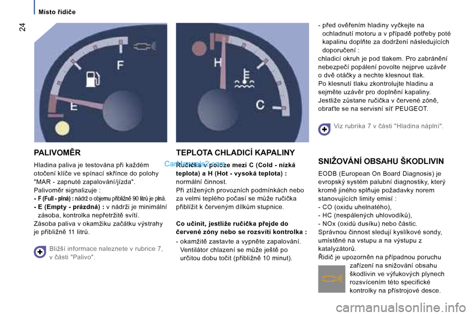 Peugeot Boxer 2006  Návod k obsluze (in Czech) � �2�4
�M�í�s�t�o� 9�i�d�i�č�e
�P�A�L�I�V�O�M(�R 
�H�l�a�d�i�n�a� �p�a�l�i�v�a� �j�e� �t�e�s�t�o�v�á�n�a� �p9�i� �k�a�ž�d�é�m�  
�o�t�o�č�e�n�í� �k�l�í�č�e� �v�e� �s�p�í�n�a�c�í� �s�k9�