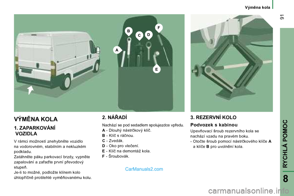 Peugeot Boxer 2006  Návod k obsluze (in Czech) �B
�A
�E
�C�D
�F
� �9�1
�1�.� �Z�A�P�A�R�K�O�V�Á�N�Í�  
� �V�O�Z�I�D�L�A
�V� �r�á�m�c�i� �m�o�ž�n�o�s�t�í� �z�n�e�h�y�b�n)�t�e� �v�o�z�i�d�l�o�  
�n�a� �v�o�d�o�r�o�v�n�é�m�,� �s�t�a�b�i�l�n�í