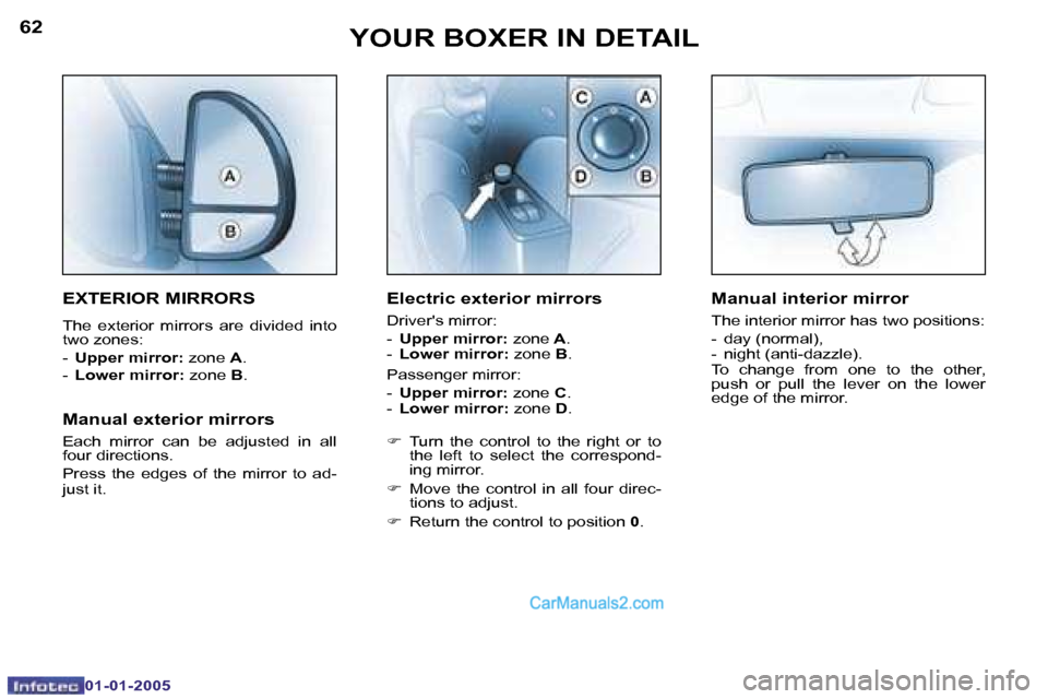 Peugeot Boxer 2005  Owners Manual �6�2
�0�1�-�0�1�-�2�0�0�5
�6�3
�0�1�-�0�1�-�2�0�0�5
�E�X�T�E�R�I�O�R� �M�I�R�R�O�R�S
�T�h�e�  �e�x�t�e�r�i�o�r�  �m�i�r�r�o�r�s�  �a�r�e�  �d�i�v�i�d�e�d�  �i�n�t�o�  
�t�w�o� �z�o�n�e�s�: �-�  �U�p�p