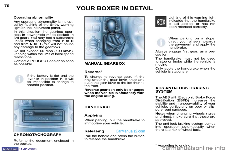Peugeot Boxer 2005  Owners Manual �7�0
�0�1�-�0�1�-�2�0�0�5
�7�1
�0�1�-�0�1�-�2�0�0�5
�A�B�S� �A�N�T�I�-�L�O�C�K� �B�R�A�K�I�N�G�  
�S�Y�S�T�E�M
�T�h�e� �A�B�S� �w�i�t�h� �E�l�e�c�t�r�o�n�i�c� �B�r�a�k�e� �F�o�r�c�e�  
�D�i�s�t�r�i�b�