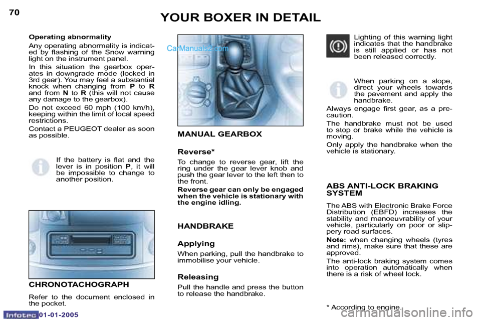 Peugeot Boxer 2005  Owners Manual �7�0
�0�1�-�0�1�-�2�0�0�5
�7�1
�0�1�-�0�1�-�2�0�0�5
�A�B�S� �A�N�T�I�-�L�O�C�K� �B�R�A�K�I�N�G�  
�S�Y�S�T�E�M
�T�h�e� �A�B�S� �w�i�t�h� �E�l�e�c�t�r�o�n�i�c� �B�r�a�k�e� �F�o�r�c�e�  
�D�i�s�t�r�i�b�