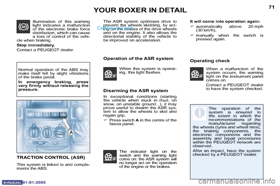 Peugeot Boxer 2005  Owners Manual �7�0
�0�1�-�0�1�-�2�0�0�5
�7�1
�0�1�-�0�1�-�2�0�0�5
�D�i�s�a�r�m�i�n�g� �t�h�e� �A�S�R� �s�y�s�t�e�m
�I�n�  �e�x�c�e�p�t�i�o�n�a�l�  �c�o�n�d�i�t�i�o�n�s�  �(�s�t�a�r�t�i�n�g�  
�t�h�e�  �v�e�h�i�c�l�