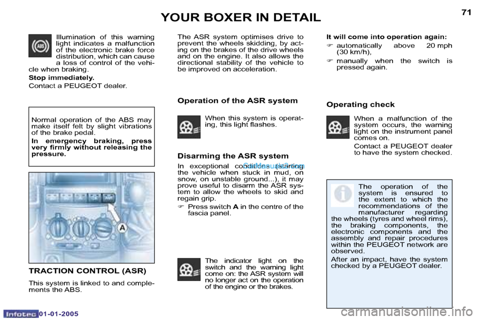 Peugeot Boxer 2005  Owners Manual �7�0
�0�1�-�0�1�-�2�0�0�5
�7�1
�0�1�-�0�1�-�2�0�0�5
�D�i�s�a�r�m�i�n�g� �t�h�e� �A�S�R� �s�y�s�t�e�m
�I�n�  �e�x�c�e�p�t�i�o�n�a�l�  �c�o�n�d�i�t�i�o�n�s�  �(�s�t�a�r�t�i�n�g�  
�t�h�e�  �v�e�h�i�c�l�