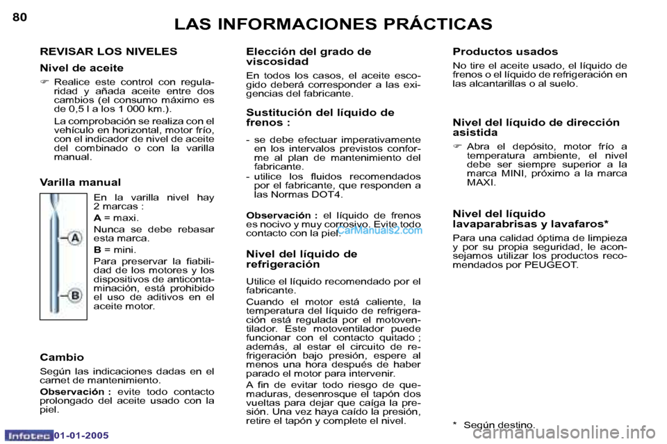 Peugeot Boxer 2005  Manual del propietario (in Spanish) �8�0
�0�1�-�0�1�-�2�0�0�5
�8�1
�0�1�-�0�1�-�2�0�0�5
�R�E�V�I�S�A�R� �L�O�S� �N�I�V�E�L�E�S
�N�i�v�e�l� �d�e� �a�c�e�i�t�e
�F�  �R�e�a�l�i�c�e�  �e�s�t�e�  �c�o�n�t�r�o�l�  �c�o�n�  �r�e�g�u�l�a�-
�r�i