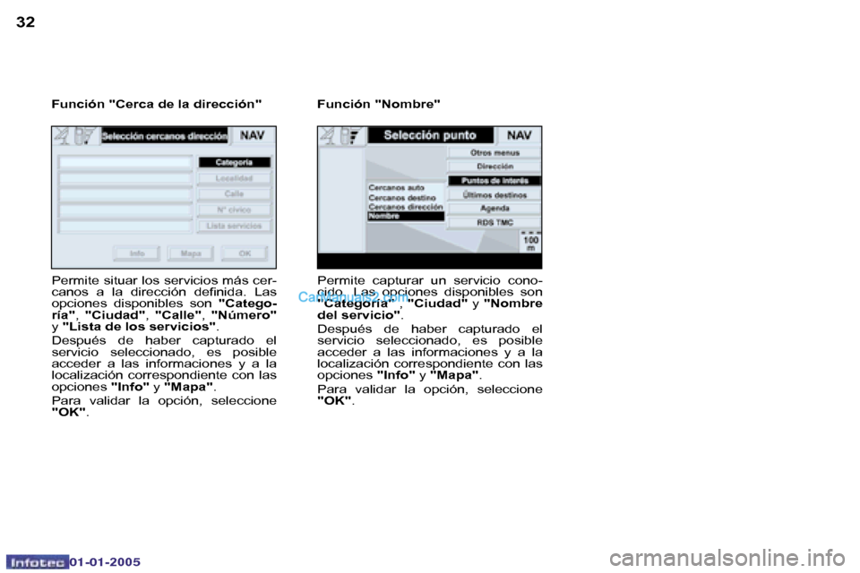 Peugeot Boxer 2005  Manual del propietario (in Spanish) �3�2�3�3
�0�2�-�0�8�-�2�0�0�4
�F�u�n�c�i�ó�n� �"�C�e�r�c�a� �d�e� �l�a� �d�i�r�e�c�c�i�ó�n�"�P�e�r�m�i�t�e� �s�i�t�u�a�r� �l�o�s� �s�e�r�v�i�c�i�o�s� �m�á�s� �c�e�r�- 
�c�a�n�o�s�  �a�  �l�a�  �d�i
