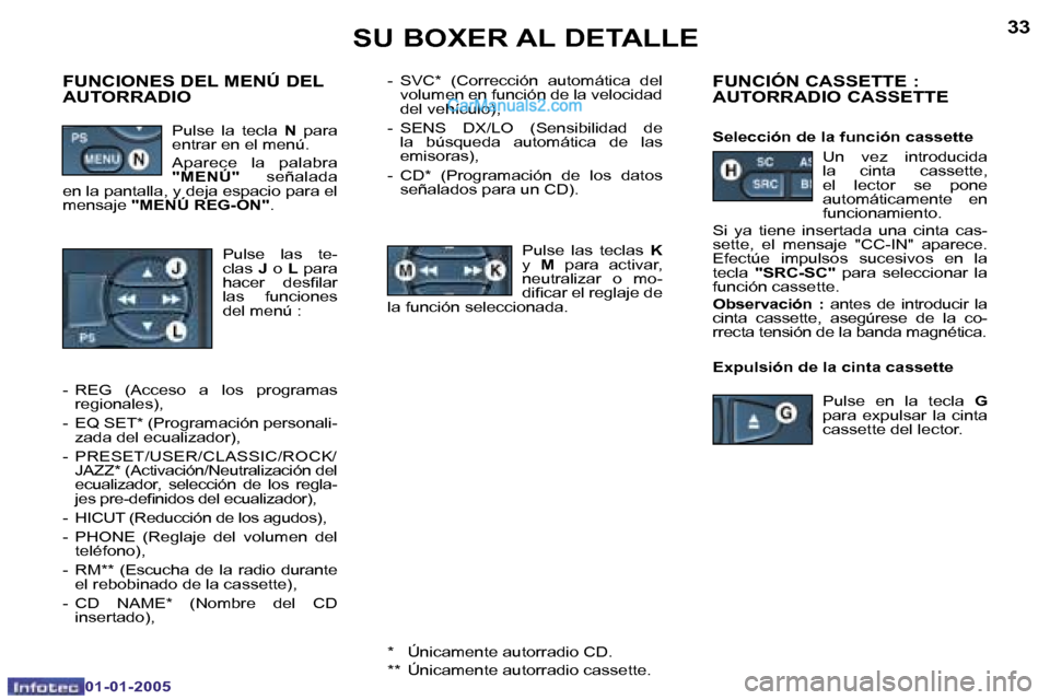 Peugeot Boxer 2005  Manual del propietario (in Spanish) �3�2
�0�1�-�0�1�-�2�0�0�5
�3�3
�0�1�-�0�1�-�2�0�0�5
�-�  �S�V�C�*�  �(�C�o�r�r�e�c�c�i�ó�n�  �a�u�t�o�m�á�t�i�c�a�  �d�e�l� �v�o�l�u�m�e�n� �e�n� �f�u�n�c�i�ó�n� �d�e� �l�a� �v�e�l�o�c�i�d�a�d�  
�