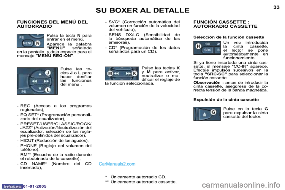 Peugeot Boxer 2005  Manual del propietario (in Spanish) �3�2
�0�1�-�0�1�-�2�0�0�5
�3�3
�0�1�-�0�1�-�2�0�0�5
�-�  �S�V�C�*�  �(�C�o�r�r�e�c�c�i�ó�n�  �a�u�t�o�m�á�t�i�c�a�  �d�e�l� �v�o�l�u�m�e�n� �e�n� �f�u�n�c�i�ó�n� �d�e� �l�a� �v�e�l�o�c�i�d�a�d�  
�