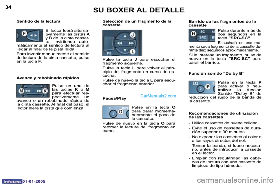 Peugeot Boxer 2005  Manual del propietario (in Spanish) �3�4
�0�1�-�0�1�-�2�0�0�5
�3�5
�0�1�-�0�1�-�2�0�0�5
�B�a�r�r�i�d�o� �d�e� �l�o�s� �f�r�a�g�m�e�n�t�o�s� �d�e� �l�a�  
�c�a�s�s�e�t�t�e�P�u�l�s�e� �d�u�r�a�n�t�e� �m�á�s� �d�e� 
�d�o�s�  �s�e�g�u�n�d�
