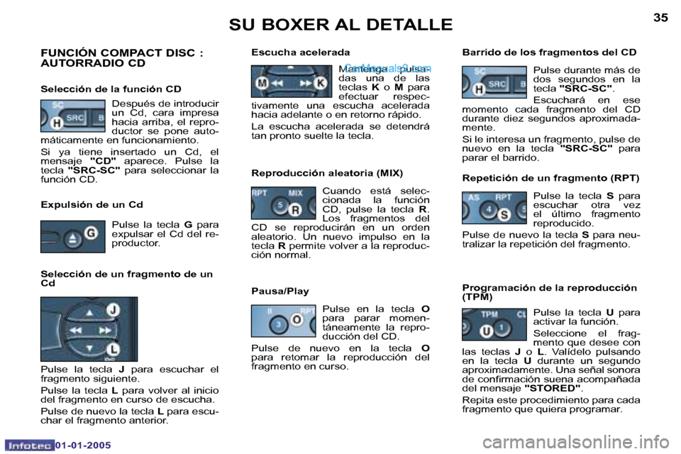 Peugeot Boxer 2005  Manual del propietario (in Spanish) �3�4
�0�1�-�0�1�-�2�0�0�5
�3�5
�0�1�-�0�1�-�2�0�0�5
�F�U�N�C�I�Ó�N� �C�O�M�P�A�C�T� �D�I�S�C� �:�  
�A�U�T�O�R�R�A�D�I�O� �C�D
�S�e�l�e�c�c�i�ó�n� �d�e� �l�a� �f�u�n�c�i�ó�n� �C�D�D�e�s�p�u�é�s� �