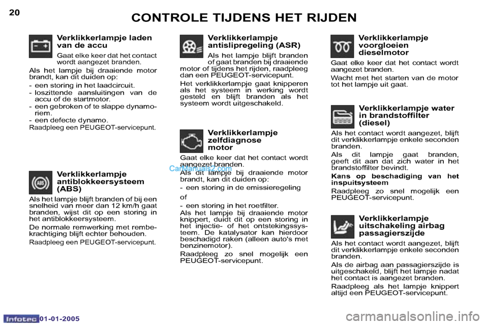 Peugeot Boxer 2005  Handleiding (in Dutch) �C�O�N�T�R�O�L�E� �T�I�J�D�E�N�S� �H�E�T� �R�I�J�D�E�N�2�0
�0�1�-�0�1�-�2�0�0�5
�2�1�C�O�N�T�R�O�L�E� �T�I�J�D�E�N�S� �H�E�T� �R�I�J�D�E�N
�0�1�-�0�1�-�2�0�0�5
�V�e�r�k�l�i�k�k�e�r�l�a�m�p�j�e� �l�a�d
