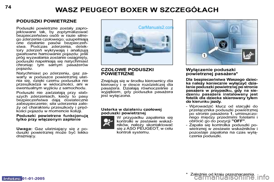Peugeot Boxer 2005  Instrukcja Obsługi (in Polish) �W�A�S�Z� �P�E�U�G�E�O�T� �B�O�X�E�R� �W� �S�Z�C�Z�E�G�Ó�Ł�A�C�H�7�4
�0�1�-�0�1�-�2�0�0�5
�7�5�W�A�S�Z� �P�E�U�G�E�O�T� �B�O�X�E�R� �W� �S�Z�C�Z�E�G�Ó�Ł�A�C�H
�0�1�-�0�1�-�2�0�0�5
�P�O�D�U�S�Z�K�I