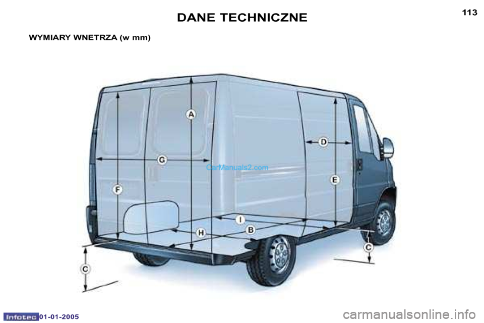 Peugeot Boxer 2005  Instrukcja Obsługi (in Polish) �1�1�2
�0�1�-�0�1�-�2�0�0�5
�1�1�3
�0�1�-�0�1�-�2�0�0�5
�W�Y�M�I�A�R�Y� �W�N�E�T�R�Z�A� �(�w� �m�m�)�D�A�N�E� �T�E�C�H�N�I�C�Z�N�E   