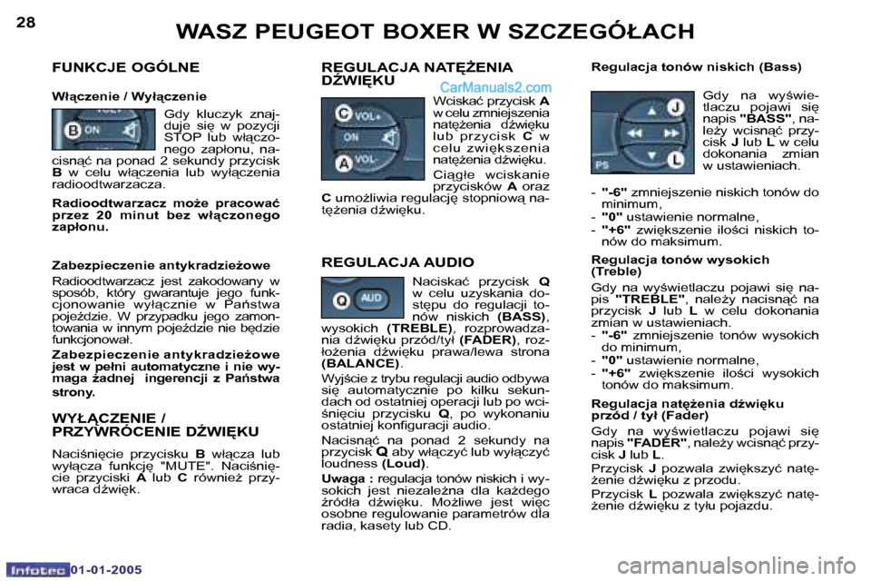Peugeot Boxer 2005  Instrukcja Obsługi (in Polish) �2�8
�0�1�-�0�1�-�2�0�0�5
�2�9
�0�1�-�0�1�-�2�0�0�5
�F�U�N�K�C�J�E� �O�G�Ó�L�N�E
�W�ł"�c�z�e�n�i�e� �/� �W�y�ł"�c�z�e�n�i�e
�R�E�G�U�L�A�C�J�A� �N�A�T	F�E�N�I�A�  
�DD�W�I	�K�U�R�e�g�u�l�a�c�