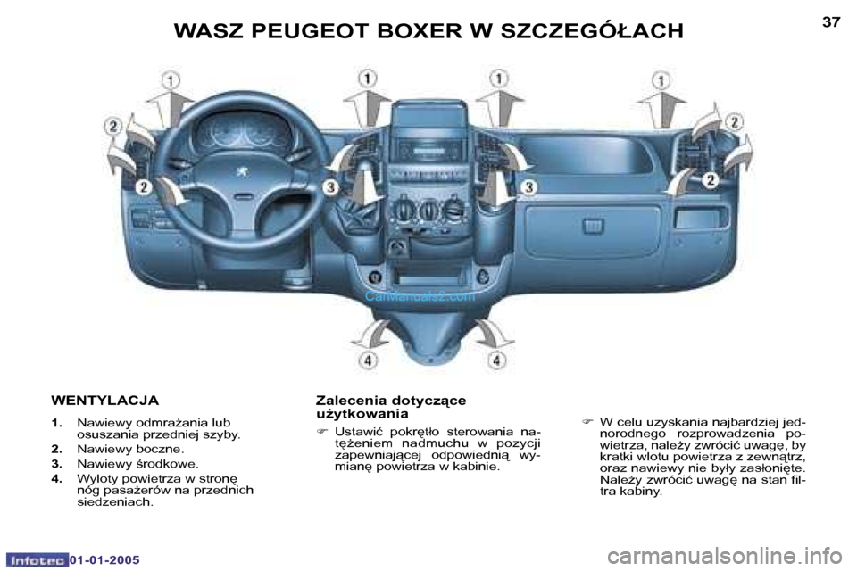 Peugeot Boxer 2005  Instrukcja Obsługi (in Polish) �3�6
�0�1�-�0�1�-�2�0�0�5
�3�7
�0�1�-�0�1�-�2�0�0�5
�W�E�N�T�Y�L�A�C�J�A
�1�.�  �N�a�w�i�e�w�y� �o�d�m�r�aG�a�n�i�a� �l�u�b� 
�o�s�u�s�z�a�n�i�a� �p�r�z�e�d�n�i�e�j� �s�z�y�b�y�.
�2�. �  �N�a�w�i�e�w