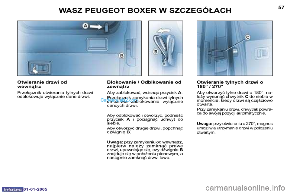 Peugeot Boxer 2005  Instrukcja Obsługi (in Polish) �W�A�S�Z� �P�E�U�G�E�O�T� �B�O�X�E�R� �W� �S�Z�C�Z�E�G�Ó�Ł�A�C�H�5�6
�0�1�-�0�1�-�2�0�0�5
�5�7�W�A�S�Z� �P�E�U�G�E�O�T� �B�O�X�E�R� �W� �S�Z�C�Z�E�G�Ó�Ł�A�C�H
�0�1�-�0�1�-�2�0�0�5
�O�t�w�i�e�r�a�n