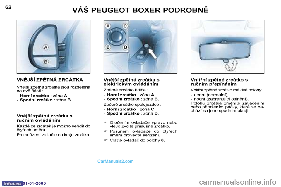 Peugeot Boxer 2005  Návod k obsluze (in Czech) �6�2
�0�1�-�0�1�-�2�0�0�5
�6�3
�0�1�-�0�1�-�2�0�0�5
�V�N(�J�Š�Í� �Z�P(�T�N�Á� �Z�R�C�Á�T�K�A
�V�n)�j�š�í� �z�p)�t�n�á� �z�r�c�á�t�k�a� �j�s�o�u� �r�o�z�d)�l�e�n�á�  
�n�a� �d�v)� �č�á