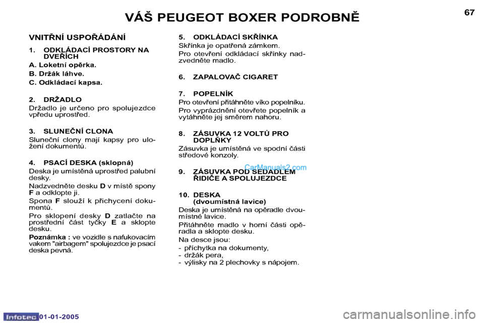 Peugeot Boxer 2005  Návod k obsluze (in Czech) �6�6
�0�1�-�0�1�-�2�0�0�5
�6�7
�0�1�-�0�1�-�2�0�0�5
�5�.�  �O�D�K�L�Á�D�A�C�Í� �S�K8�Í�N�K�A 
�S�k�í�n�k�a� �j�e� �o�p�a�t�e�n�á� �z�á�m�k�e�m�.
�P�r�o�  �o�t�e�v�e�n�í�  �o�d�k�l�á�d�a