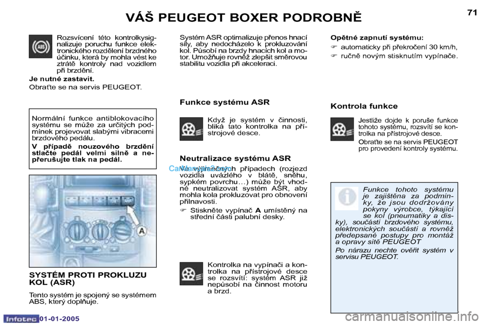 Peugeot Boxer 2005  Návod k obsluze (in Czech) �7�0
�0�1�-�0�1�-�2�0�0�5
�7�1
�0�1�-�0�1�-�2�0�0�5
�N�e�u�t�r�a�l�i�z�a�c�e� �s�y�s�t�é�m�u� �A�S�R
�V�e�  �v�ý�j�i�m�e�č�n�ý�c�h�  �p�í�p�a�d�e�c�h�  �(�r�o�z�j�e�z�d�  
�v�o�z�i�d�l�a�  �u�v