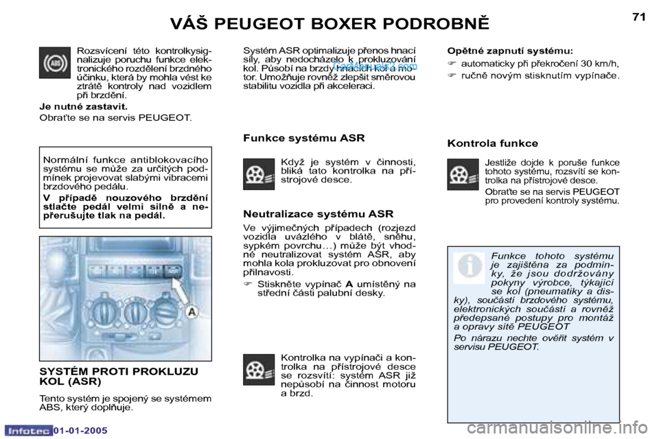 Peugeot Boxer 2005  Návod k obsluze (in Czech) �7�0
�0�1�-�0�1�-�2�0�0�5
�7�1
�0�1�-�0�1�-�2�0�0�5
�N�e�u�t�r�a�l�i�z�a�c�e� �s�y�s�t�é�m�u� �A�S�R
�V�e�  �v�ý�j�i�m�e�č�n�ý�c�h�  �p�í�p�a�d�e�c�h�  �(�r�o�z�j�e�z�d�  
�v�o�z�i�d�l�a�  �u�v