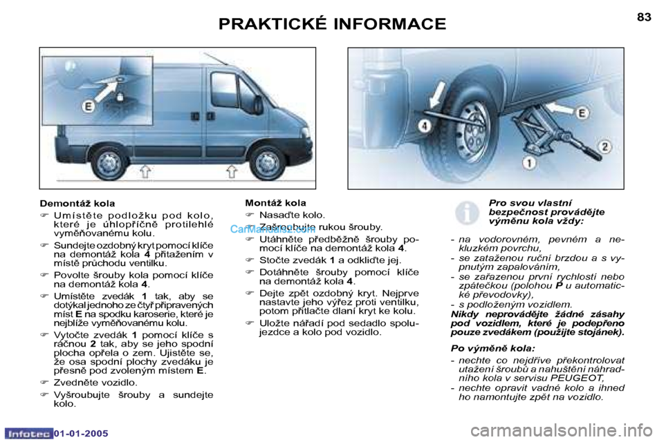 Peugeot Boxer 2005  Návod k obsluze (in Czech) �8�2
�0�1�-�0�1�-�2�0�0�5
�8�3
�0�1�-�0�1�-�2�0�0�5
�D�e�m�o�n�t�á�ž� �k�o�l�a 
�F � �U �m �í �s �t ) �t �e �  �p �o �d �l �o �ž �k �u �  �p �o �d �  �k �o �l �o �, �  
�k �t �e�r �é�  �j�e�  �