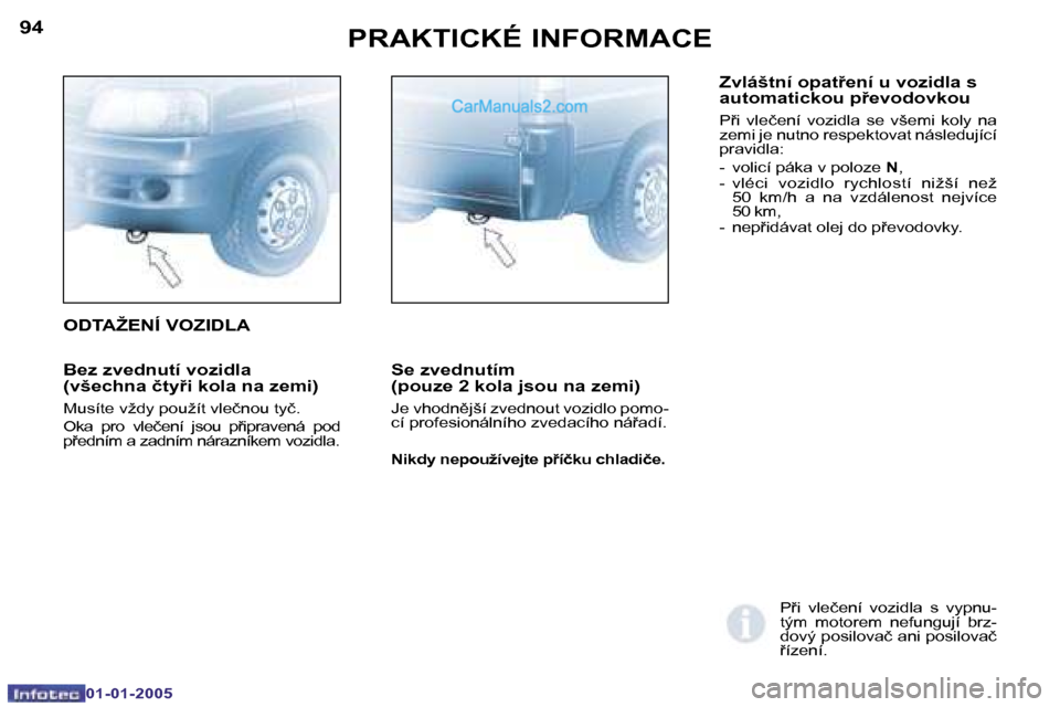 Peugeot Boxer 2005  Návod k obsluze (in Czech) �9�4
�0�1�-�0�1�-�2�0�0�5
�9�5
�0�1�-�0�1�-�2�0�0�5
�B�e�z� �z�v�e�d�n�u�t�í� �v�o�z�i�d�l�a�  
�(�v�š�e�c�h�n�a� �č�t�y9�i� �k�o�l�a� �n�a� �z�e�m�i�)
�M�u�s�í�t�e� �v�ž�d�y� �p�o�u�ž�í�t� �v