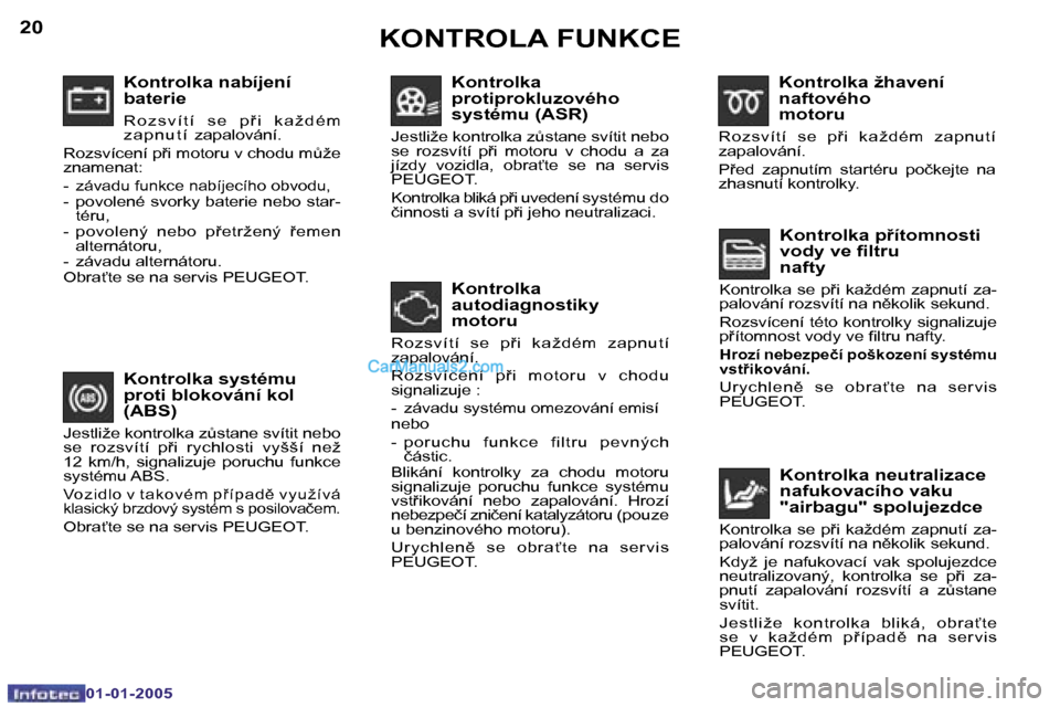 Peugeot Boxer 2005  Návod k obsluze (in Czech) �2�0
�0�1�-�0�1�-�2�0�0�5
�2�1
�0�1�-�0�1�-�2�0�0�5
�K�o�n�t�r�o�l�k�a� �n�a�b�í�j�e�n�í�  
�b�a�t�e�r�i�e
�R �o �z �s �v �í �t �í �  �s �e �  �p  �i �  �k �a �ž �d �é �m �  
�z �a �p �n �u �t