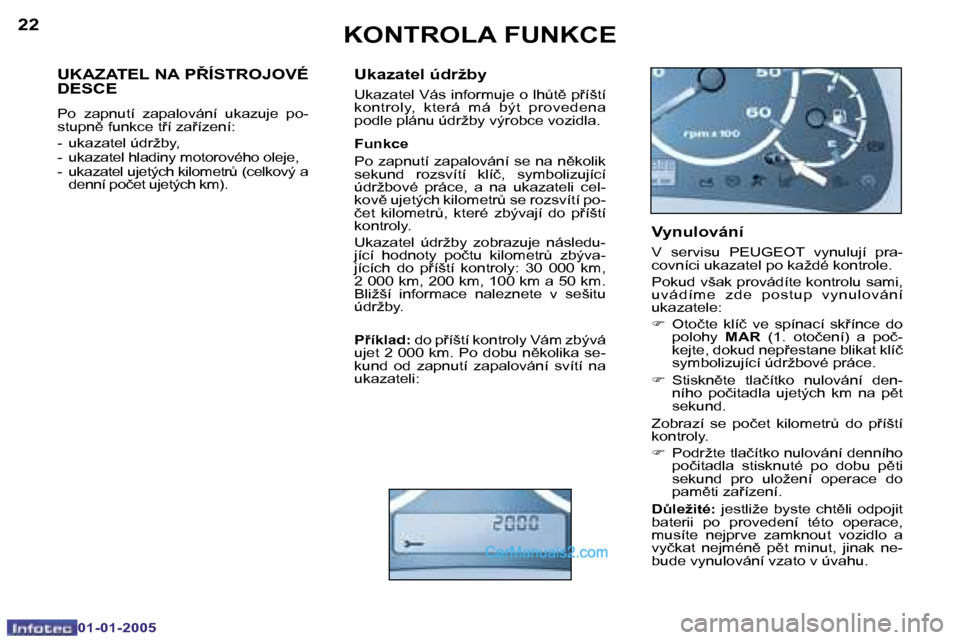 Peugeot Boxer 2005  Návod k obsluze (in Czech) �2�2
�0�1�-�0�1�-�2�0�0�5
�2�3
�0�1�-�0�1�-�2�0�0�5
�U�K�A�Z�A�T�E�L� �N�A� �P8�Í�S�T�R�O�J�O�V�É�  
�D�E�S�C�E
�P�o�  �z�a�p�n�u�t�í�  �z�a�p�a�l�o�v�á�n�í�  �u�k�a�z�u�j�e�  �p�o�- 
�s�t�u�p�n