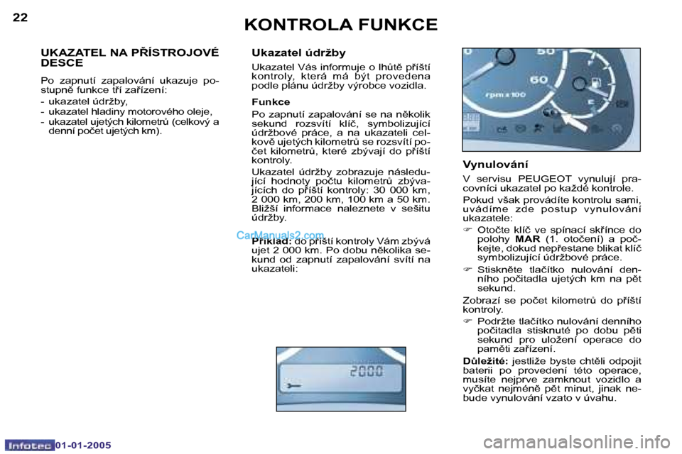 Peugeot Boxer 2005  Návod k obsluze (in Czech) �2�2
�0�1�-�0�1�-�2�0�0�5
�2�3
�0�1�-�0�1�-�2�0�0�5
�U�K�A�Z�A�T�E�L� �N�A� �P8�Í�S�T�R�O�J�O�V�É�  
�D�E�S�C�E
�P�o�  �z�a�p�n�u�t�í�  �z�a�p�a�l�o�v�á�n�í�  �u�k�a�z�u�j�e�  �p�o�- 
�s�t�u�p�n