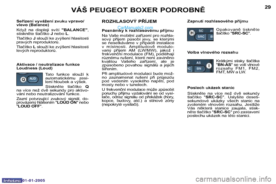 Peugeot Boxer 2005  Návod k obsluze (in Czech) �2�8
�0�1�-�0�1�-�2�0�0�5
�2�9
�0�1�-�0�1�-�2�0�0�5
�S�e9�í�z�e�n�í� �v�y�v�á�ž�e�n�í� �z�v�u�k�u� �v�p�r�a�v�o�/ 
�v�l�e�v�o� �(�B�a�l�a�n�c�e�) 
�K�d�y�ž�  �n�a�  �d�i�s�p�l�e�j�i�  �s�v�í�t